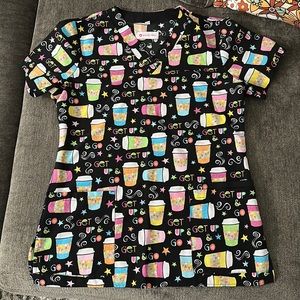 Coffee cup black scrub top